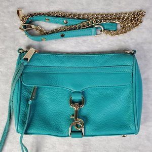 Rebecca Minkoff Mini Mac Turquoise Aqua Leather Crossbody Clutch Bag